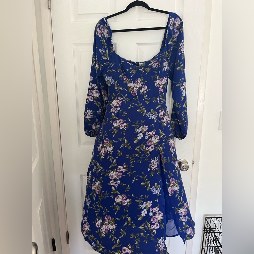 Blue floral dress with bustier sweetheart neck size L